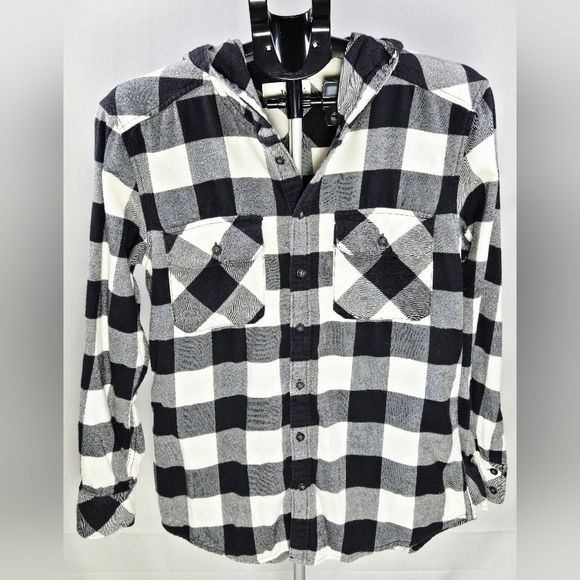 TNA Tops - Aritzia TNA Gingham Plaid Modern Cottagecore Hooded Button Shirt, Small